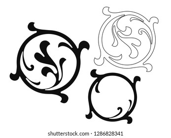 Vector set of hand-painted vintage baroque ornament. Retro pattern antique style acanthus
