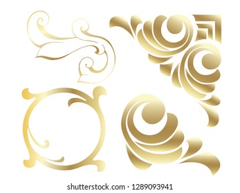 Vector set of hand-painted vintage baroque ornament. Retro pattern antique style acanthus