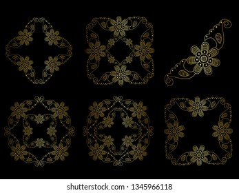 Vector  set of hand-painted vintage baroque ornament. Retro pattern antique style acanthus. Indian oriental pattern