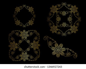Vector  set of hand-painted vintage baroque ornament. Retro pattern antique style acanthus. Indian oriental pattern