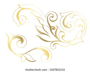 Vector set of hand-painted vintage baroque ornament. Retro pattern antique style acanthus