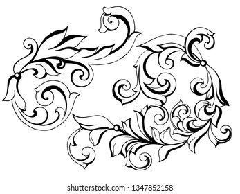 Vector set of hand-painted vintage baroque ornament. Retro pattern antique style acanthus