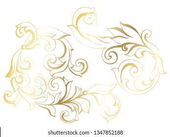 Vector set of hand-painted vintage baroque ornament. Retro pattern antique style acanthus