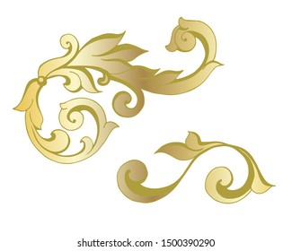 Vector set of hand-painted vintage baroque ornament. Retro pattern antique style acanthus