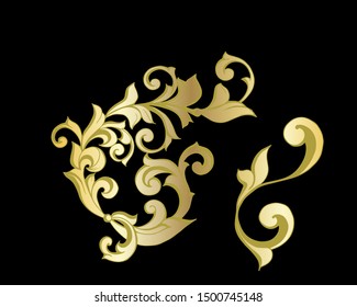 Vector set of hand-painted vintage baroque ornament. Retro pattern antique style acanthus