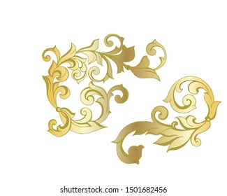 Vector set of hand-painted vintage baroque ornament. Retro pattern antique style acanthus