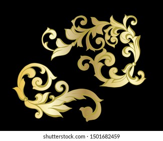 Vector set of hand-painted vintage baroque ornament. Retro pattern antique style acanthus