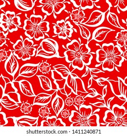 Vector set of hand-painted vintage flowers. Seamless ornamental pattern