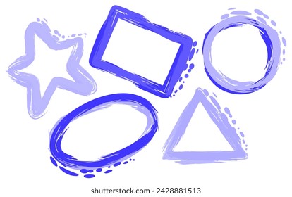 Vector set of handrawn decorative blue shapes. Star, rectangle, circle, triangle.