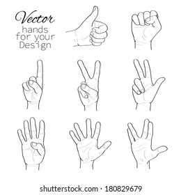 vector set of hands. black and white.