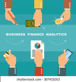 Vector set of hands - clients purchasing work in flat style. Hands with cards. Finance and business infographic