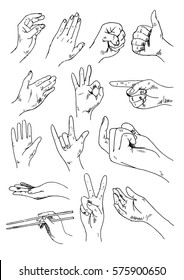 Vector set of hands and gestures - outline illustration