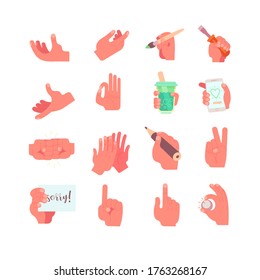 vector set of hands gestures and tools isolated illustration