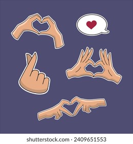 Vector set with hands making a heart shape. Heart with hands. Love language. Love you.