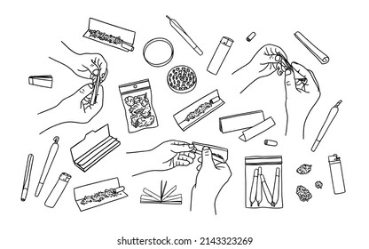 Vector Set Hands Rolling Weed Joints Stock Vector (royalty Free 