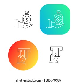Vector set of hands  to withdraw and give money from an ATM with gradient style.