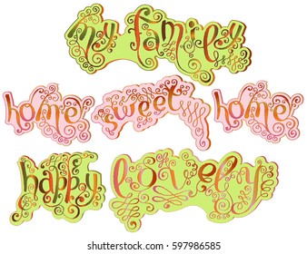 Vector Set. Handwriting  Inscriptions about Food in Grunge Style. Amusing Font with Swirl, Curl and Broken Contour. Fridge Magnets.