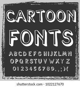 Vector set of handwritten 3D ABC letters, numbers, and symbols. Handcrafted vector script alphabet calligraphy font, icon, letters, and numbers named Cartoon Fonts