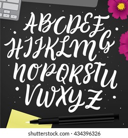 Vector set with handwritten ABC characters. Custom typeface for logotype, label, poster and banner. 