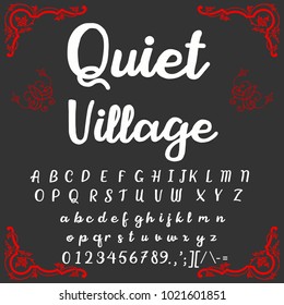 	
Vector set of handwritten ABC letters. Handcrafted vector script alphabet calligraphy font, letters and numbers named Quiet Village
