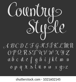 	
Vector set of handwritten ABC letters. Handcrafted vector script alphabet calligraphy font, letters and numbers named Country Style