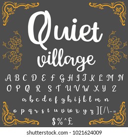 	
Vector set of handwritten ABC letters. Handcrafted vector script alphabet calligraphy font, letters and numbers named Quiet  Village