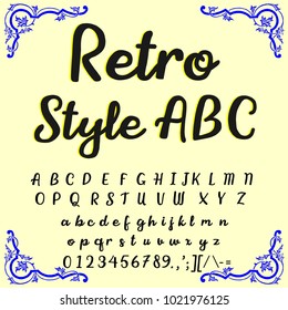 
Vector set of handwritten ABC letters. Handcrafted vector script alphabet calligraphy font, letters and numbers named Retro Style ABC
