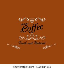 Vector set of handwritten ABC letters, numbers, and symbols. Handcrafted vector script alphabet calligraphy font, icon, letters named always fresh coffee