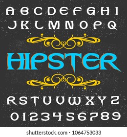 Vector set of handwritten ABC letters, numbers, and symbols. Handcrafted vector script alphabet calligraphy font, icon, letters named Hipster