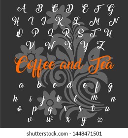 Vektorset aus handgeschriebenen ABC-Buchstaben, -Zahlen und -Symbolen. Handgefertigte Vektorgrafik-Schriftzeichen für Kalligrafien