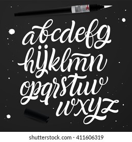 Vector set with handwritten ABC letters isolated on black background. 