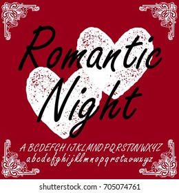 	
Vector set of handwritten ABC letters, numbers, and symbols. Handcrafted vector script alphabet calligraphy font, icon, letters named Romantic Night