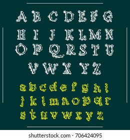 Vector set of handwritten ABC letters, numbers, and symbols. Handcrafted vector script alphabet calligraphy font, icon, letters 