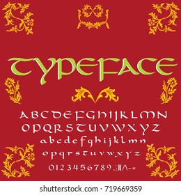 Vector set of handwritten ABC letters, numbers and symbols. Handcrafted vector script alphabet calligraphy font, letters named Quiet Village