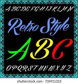 Vector set of handwritten ABC letters, numbers and symbols. Handcrafted vector script alphabet calligraphy font, letters named Retro Style. handwritten fonts. script. fonts. letters. typography