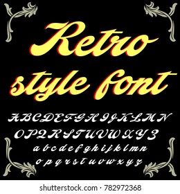 Vector set of handwritten ABC letters. Handcrafted vector script alphabet calligraphy font, letters named Retro Style Font