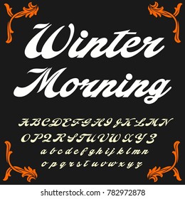 Vector set of handwritten ABC letters. Handcrafted vector script alphabet calligraphy font, letters named Winter morning