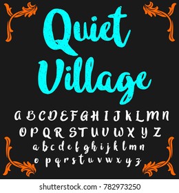 Vector set of handwritten ABC letters. Handcrafted vector script alphabet calligraphy font, letters named Quiet Village
