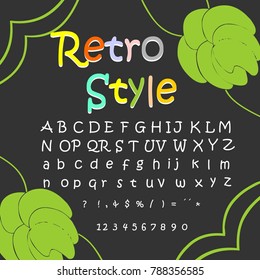 Vector set of handwritten ABC letters, numbers, and symbols. Handcrafted vector script alphabet calligraphy font, icon, letters named Retro Style