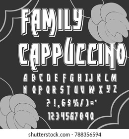 Vector set of handwritten ABC letters, numbers, and symbols. Handcrafted vector script alphabet calligraphy font, icon, letters named Family Cappucino