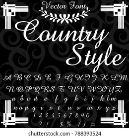 Vector set of handwritten ABC letters, numbers, and symbols. Handcrafted vector script alphabet calligraphy font, icon, letters named Country Style