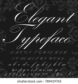 Vector set of handwritten ABC letters. Handcrafted vector script alphabet calligraphy font, letters named Elegant Typeface