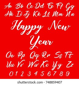 Vector set of handwritten alphabet fonts named Happy New Year