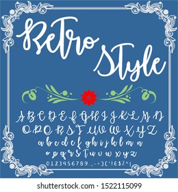Vector set of handwritten alphabet letters on decorative background vintage