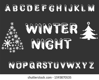 Vector set of handwritten alphabet letters named Winter Night