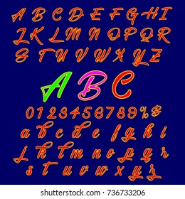 Vector set of handwritten alphabet letters and numbers. Handcrafted vector script calligraphy fonts named ABC