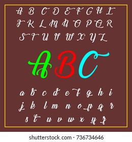 Vector set of handwritten alphabet letters. Handcrafted vector script calligraphy fonts named ABC