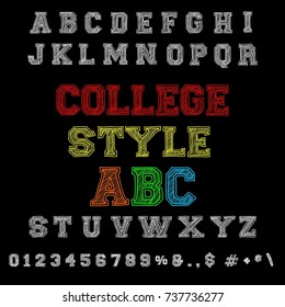 Vector set of handwritten alphabet letters. Handcrafted vector script calligraphy fonts named College Style ABC