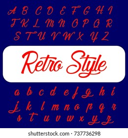 Vector set of handwritten alphabet letters. Handcrafted vector script calligraphy fonts named Retro style