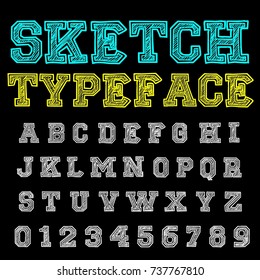 Vector set of handwritten alphabet letters. Handcrafted vector script calligraphy fonts named Sketch Typeface